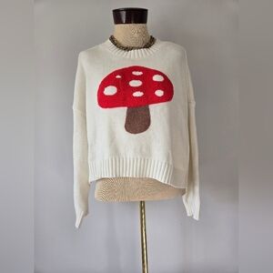 moon & madison Cream Knit Crop Sweater with Red Mushroom . Size Small